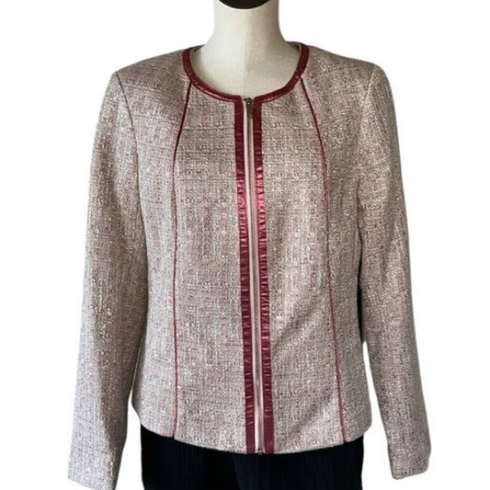 NWT DKNY Tweed Mauve Pink Satin Trim Blazer Jacket Large